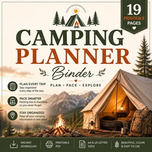Camping Planner Binder Printable PDF, Camping Trip Planner, RV Travel Planner, Camping Checklist, Campground Organizer, Adventure Planner