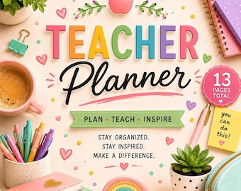 Teacher Planner Printable PDF Bundle | Lesson Planner, Grade Tracker, Attendance Tracker, Teacher Binder, Classroom Organizer