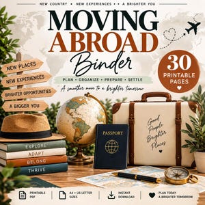 Moving Abroad Binder, International Relocation Planner, Expat Checklist (Digital Download)