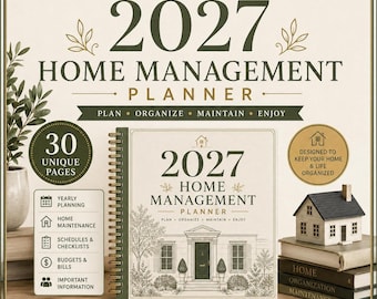 2027 Home Management Planner Printable, Household Organizer & Home Maintenance Binder
