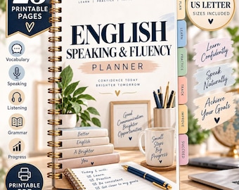 English Fluency Planner, Adult ESL Self Study Printable, Speaking Practice Tracker