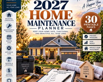 2027 Home Maintenance Planner Printable, Annual Home Maintenance Checklist, Seasonal Maintenance Log, House Repair & Upkeep Binder