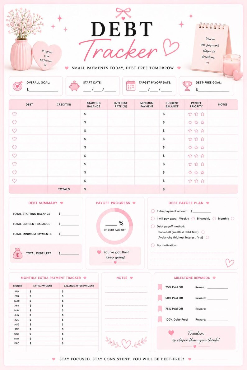 Pink Budget Planner Printable PDF, Savings Bundle, Expense Tracker ...