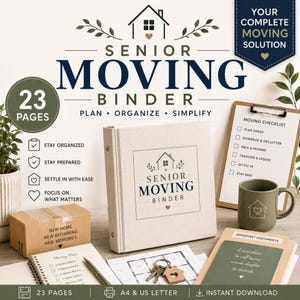 Senior Moving Binder, Moving Planner for Seniors, Downsizing Checklist, Printable PDF