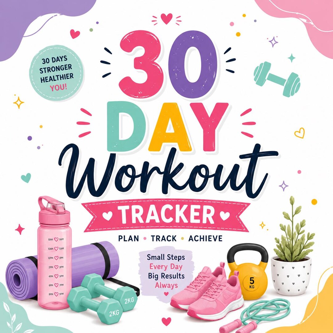 30 Day Workout Tracker Printable PDF | Fitness Challenge Planner | Cute ...
