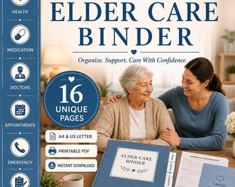 Elder Care Binder Printable, Caregiver Planner, Medical Organizer (Digital Download)