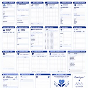 Bundle preview displaying all printable Senior Care Binder pages included in the PDF download.