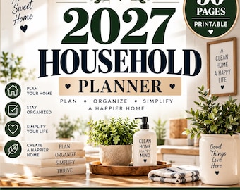 2027 Household Planner Printable, Home Management Planner, Family Organizer, Cleaning Meal & Bill Planner