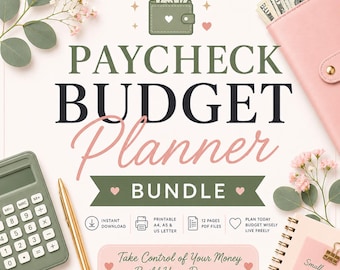 Paycheck Budget Planner Bundle Printable PDF | Cash Stuffing Budget Binder | Savings & Debt Tracker