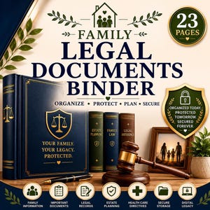 Carpeta imprimible de documentos legales familiares en PDF, organizador de planificación patrimonial, planificador de testamentos y fideicomisos, carpeta de documentos importantes.