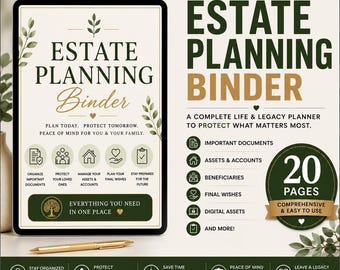 Estate Planning Binder, End of Life Planner, Will Organizer (Printable PDF)