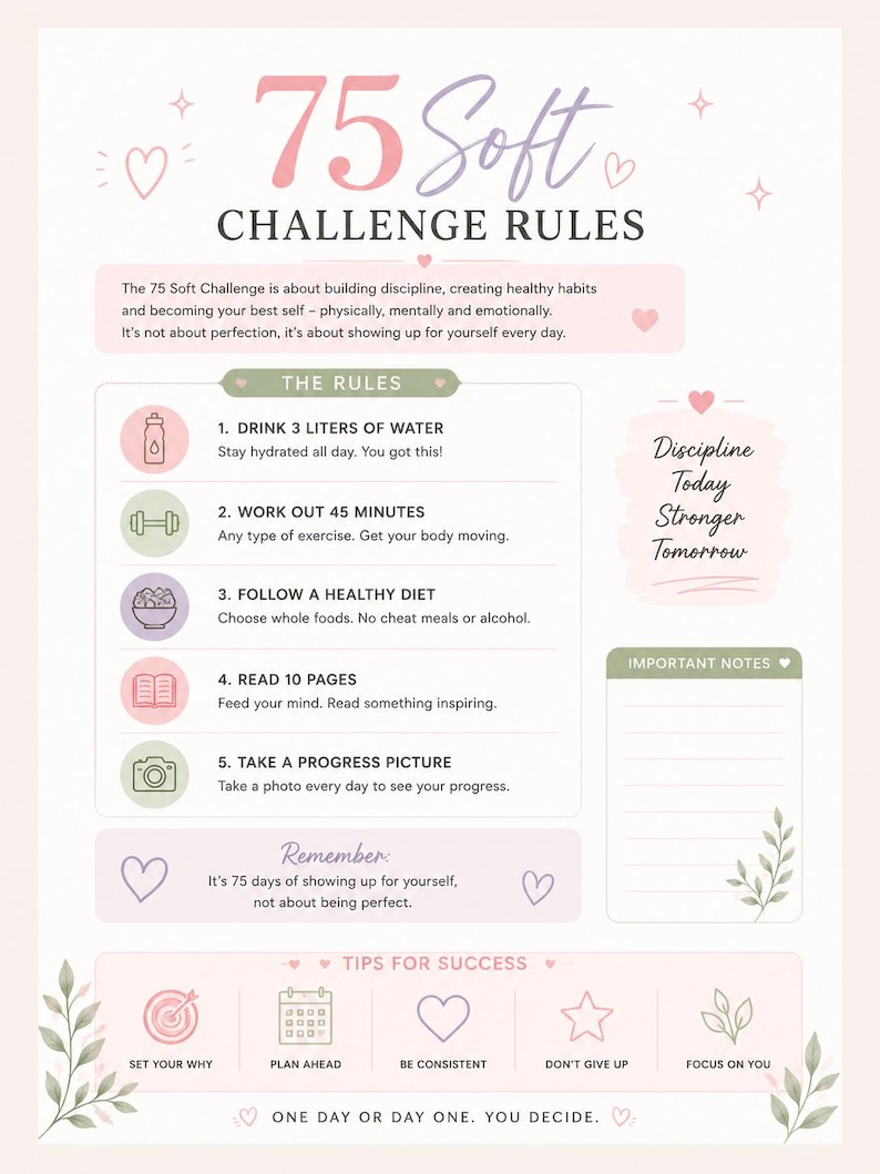 75 Soft Challenge Planner Printable PDF | Habit Tracker | Wellness ...