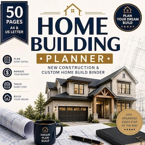 Planificateur de construction de maison à imprimer, classeur pour construction de maisons neuves et sur mesure