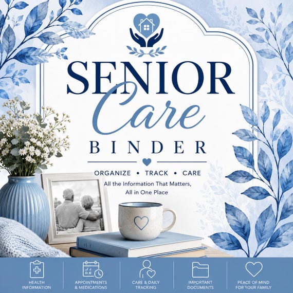 Senior Care Binder Printable PDF | Caregiver Planner | Medical Information Organizer | Medication Tracker | Elder Care Binder | A4 US Letter