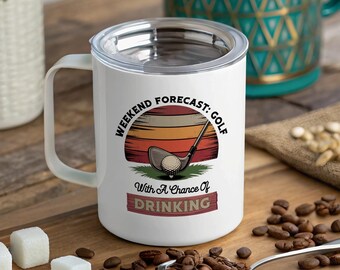 Tazza da golf con previsioni del fine settimana, tazza da caffè divertente per golfisti, regalo umoristico per golfisti, tazza termica per caffè, regalo per papà golfista, regalo per la festa del papà