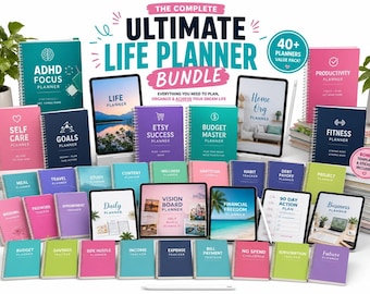 Ultimate 19-in-1 Mega Planner Bundle: Digital Life Organizer, Budget Tracker, Fitness & ADHD Productivity