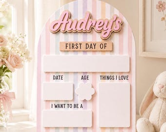 Custom Striped First Day of School Sign, Girls Back To School Board, Custom First & Last Day Of Preschool Kindergarten, Dry Erase Board