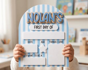 Boys Stripe Back To School Board, Custom First & Last Day Of Sign, Personalized Wooden Photo Prop, Boys Back To School Keepsake