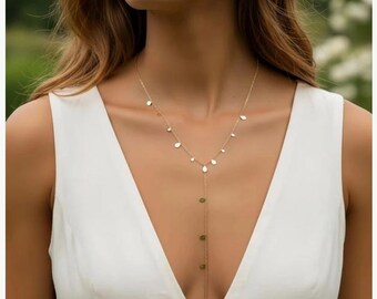 Gold-tone stainless steel Y-necklace with delicate teardrop pendants | 40+5 cm | Layering necklace | Minimalist women's jewelry | Gift for her
