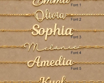 Personligt namnhalsband, Anpassat minimalistiskt namnhalsband, Namnhalsband i 14 karat guld, Damhalsband, Födelsedagspresent till henne, Examenspresent