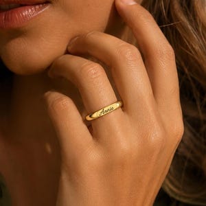 Personalized Engraved Name Ring, Custom Date Ring, Simple Flat Ring, Delicate Commemorative Jewelry, Christmas Gift, A Gift For Her
