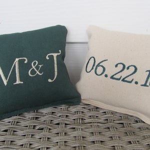 Custom Wedding Cornhole Game Bags - Couple's Initials & Wedding Date - Set of 8 Shown in Dark Green and Ivory - Great Gift!!