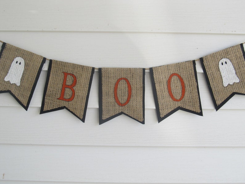 Rustic Burlap Halloween Banner BOO Ghost image 3