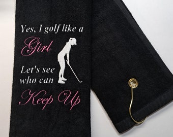 Funny Golf Towel, Embroidered Golf Like a Girl Golf Towel Gift, Custom Golf Gift, Humorous Golf Towel Gift