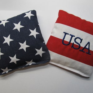 Stars and Stripes Cornhole Bags: Patriotic USA Game, Set of 8