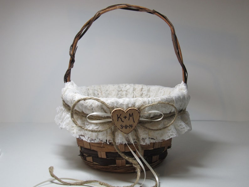 Rustic Flower Girl Basket Country Ivory and Lace Etsy
