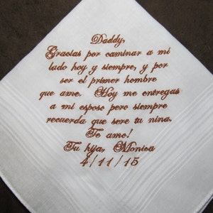 Personalized Spanish Wedding Handkerchief for Father of the Bride