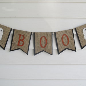 Rustic Burlap Halloween Banner BOO Ghost image 1