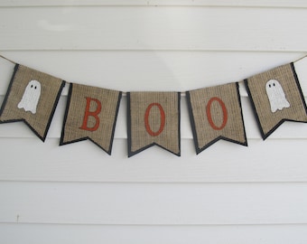Rustic Burlap Halloween Banner "BOO" Ghost