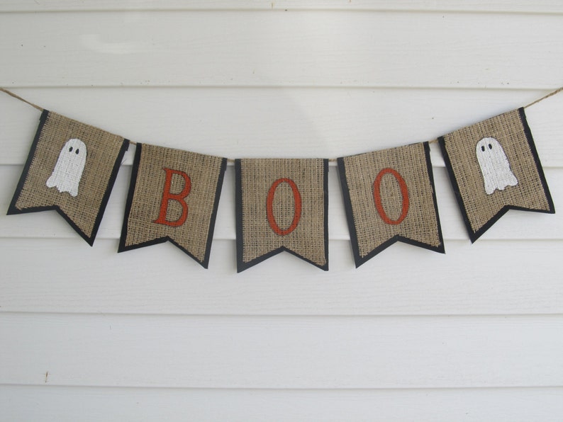 Rustic Burlap Halloween Banner BOO Ghost image 1