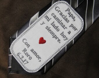 Father of the Bride - Personalized Embroidered Wedding Tie Patch - Spanish Version Shown with Grey Writing