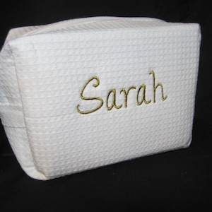 Personalized Red Bridal Party Makeup Bag - Bridesmaid Red Cosmetic Bag - Red Waffle Weave Spa Bag - Great Gift