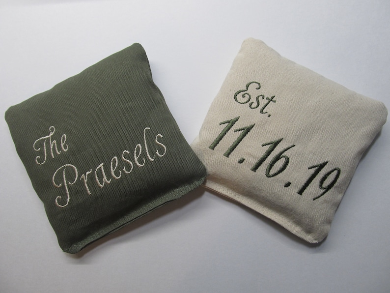 Custom Wedding Cornhole Bags – Embroidered Name & Date, Set of 8