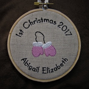 Personalized Baby&#39;s First Christmas Embroidery Hoop Ornament