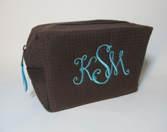 Personalized Bridal Party Cosmetic Bag - Bridesmaid Makeup Bag - Waffle Weave Spa Bag - Great Gift