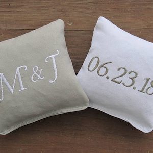 Personalized Wedding Cornhole Game Bags - Couple's Initials & Wedding Date - Shown in Light Grey and White