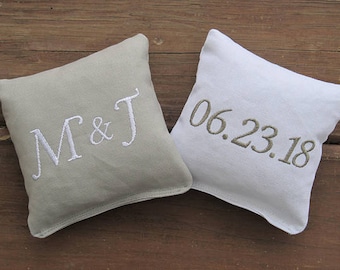 Personalized Wedding Cornhole Game Bags - Couple's Initials & Wedding Date - Shown in Light Grey and White