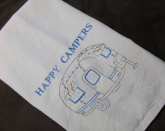 Camper Kitchen Tea Towel - Happy Campers Camping - Makes a Great Gift - Embroidered