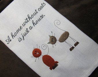 Cat Kitchen Tea Towel - Makes a Great Gift - Embroidered