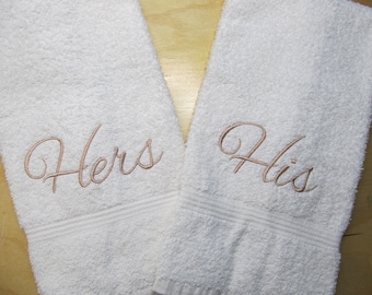 ''HIS" & "HERS'' Embroidered Bath Hand Towels Ivory Starfish Graphic 16x25 NWT 