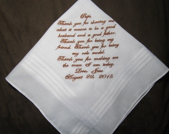 Groom's Father - Personalized Wedding Handkerchief With Free Gift Envelope - Shown with Copper Writing