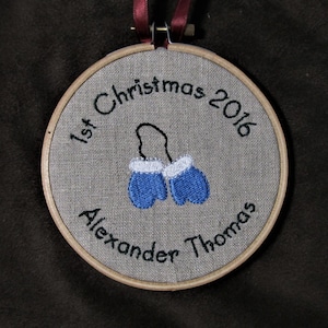 Personalized Baby&#39;s First Christmas Ornament: Rustic Embroidery Hoop