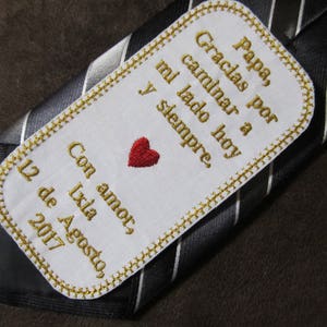 Father of the Bride - Personalized Embroidered Wedding Tie Patch - Spanish Version Shown with Gold Writing