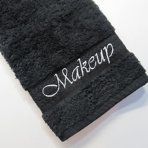 Embroidered Black Makeup Washcloth: Personalized Cotton Removal Towel