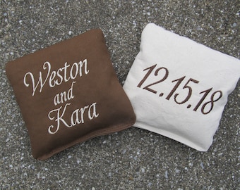 Personalized Wedding Cornhole Game Bags - Embroidered Couple's Names