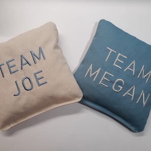 Personalized Team Cornhole Game Bags -  Wedding Team Bags - Set of 8 Shown in Ivory and Light Blue - Great Gift!!